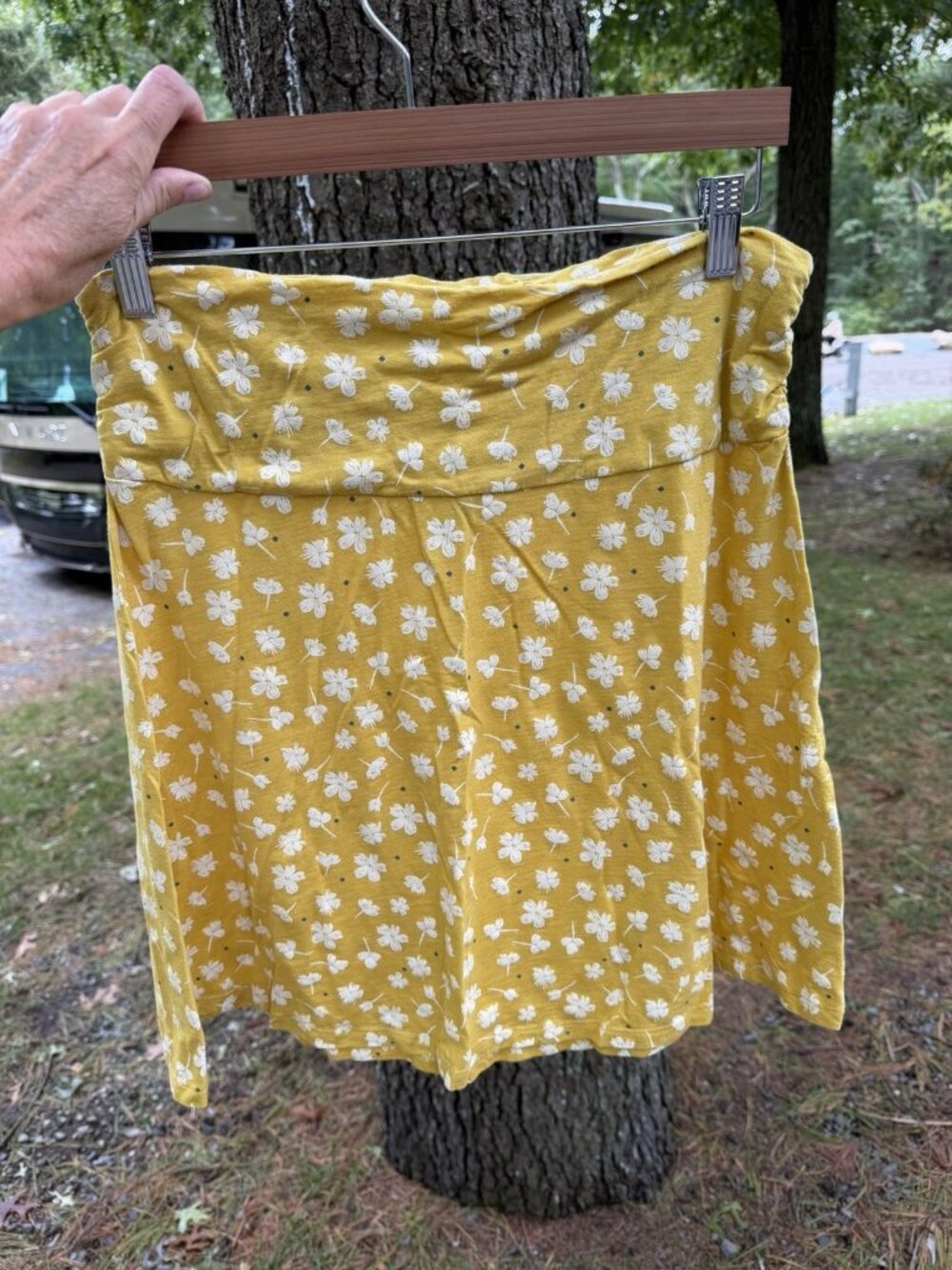 Toad & Co yellow floral bohemian hippie gorpcore CHAKA a-line skirt M pull-on